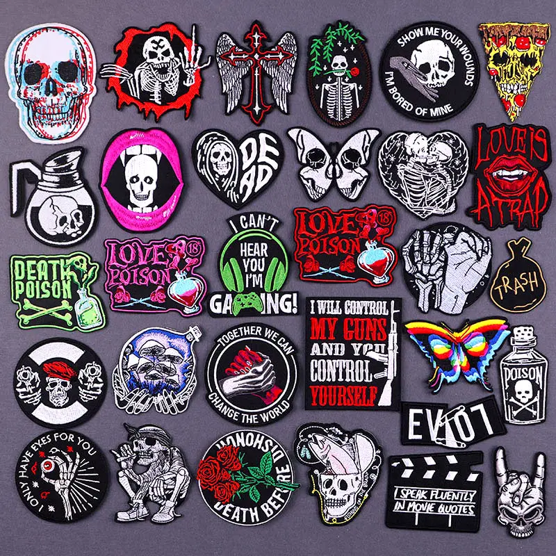 

Патчи с ядовитой бутылкой, патчи для утюга, наклейки для одежды, вышитые патчи с черепом в стиле панк, нашивки на одежду для шитья, петли на ли...