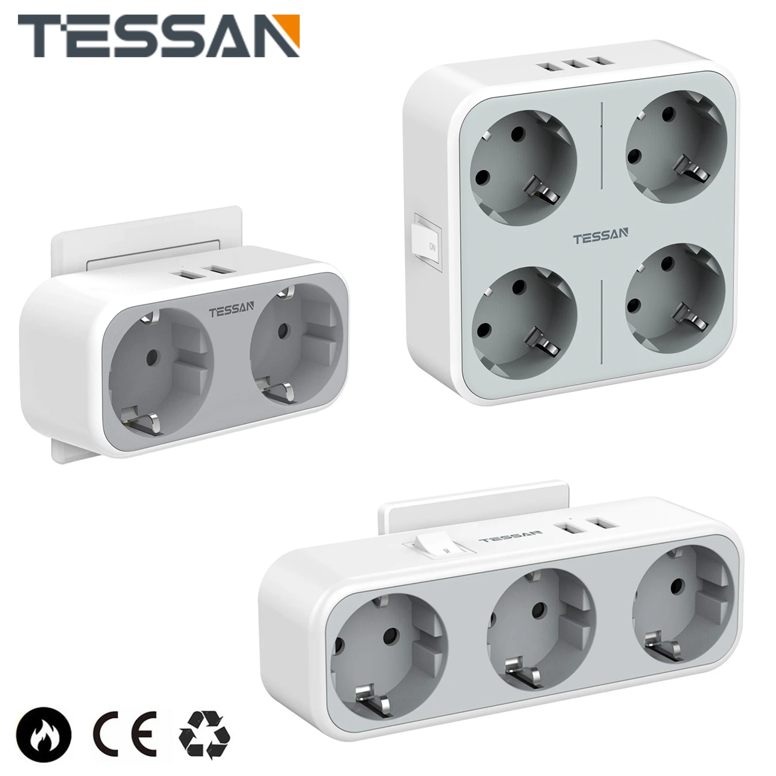 

TESSAN EU Plug Power Strip with AC Outlets & USB Ports (5V/2.4A), EU Wall Socket Extender for Smartphone, Laptop