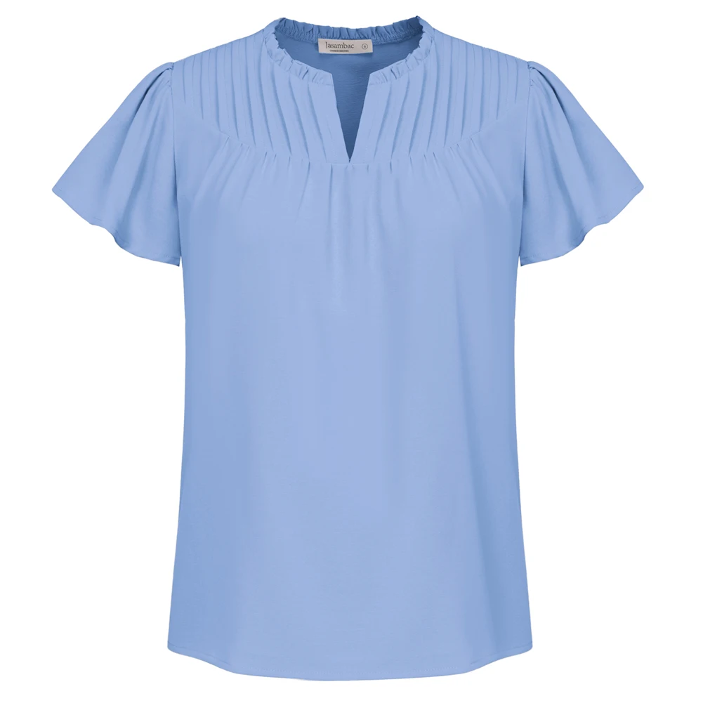 Jasambac женская базовая футболка с зубчатым вырезом блузка короткими рукавами и