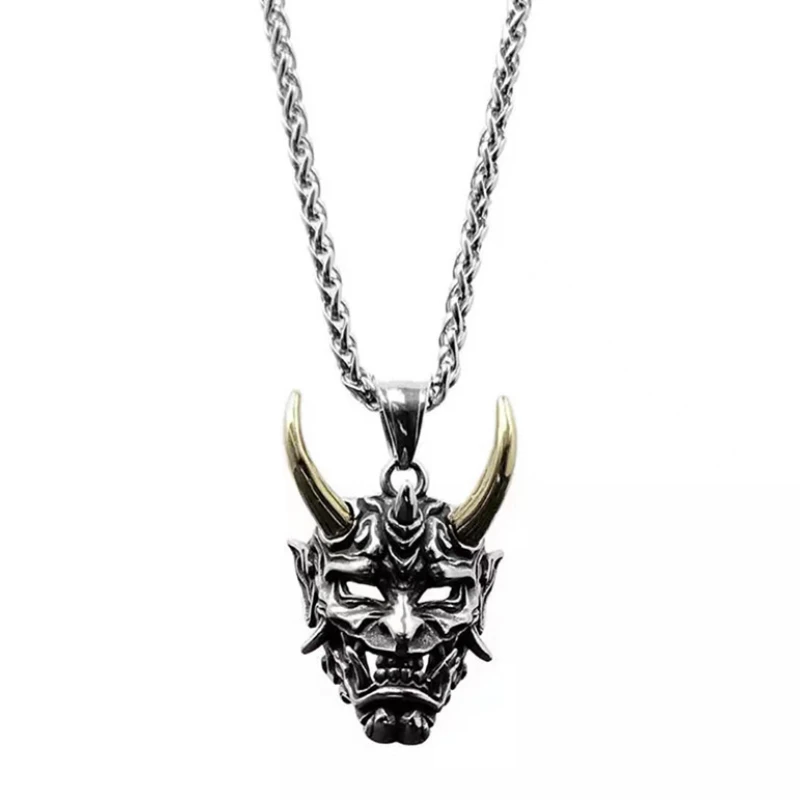 

Fashion Ghost Prajna Mask Skull Necklace for Men Punk Hip Hop Men Retro Titanium Steel Dark Wind Pendant Clothes Chain Jewelry
