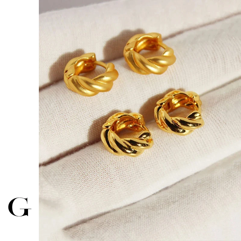 

GHIDBK Golden Twisted Small Croissant Hoop Earrings For Women Textured Stackable Matte Gold Colour Jewelry Mininalist Earring