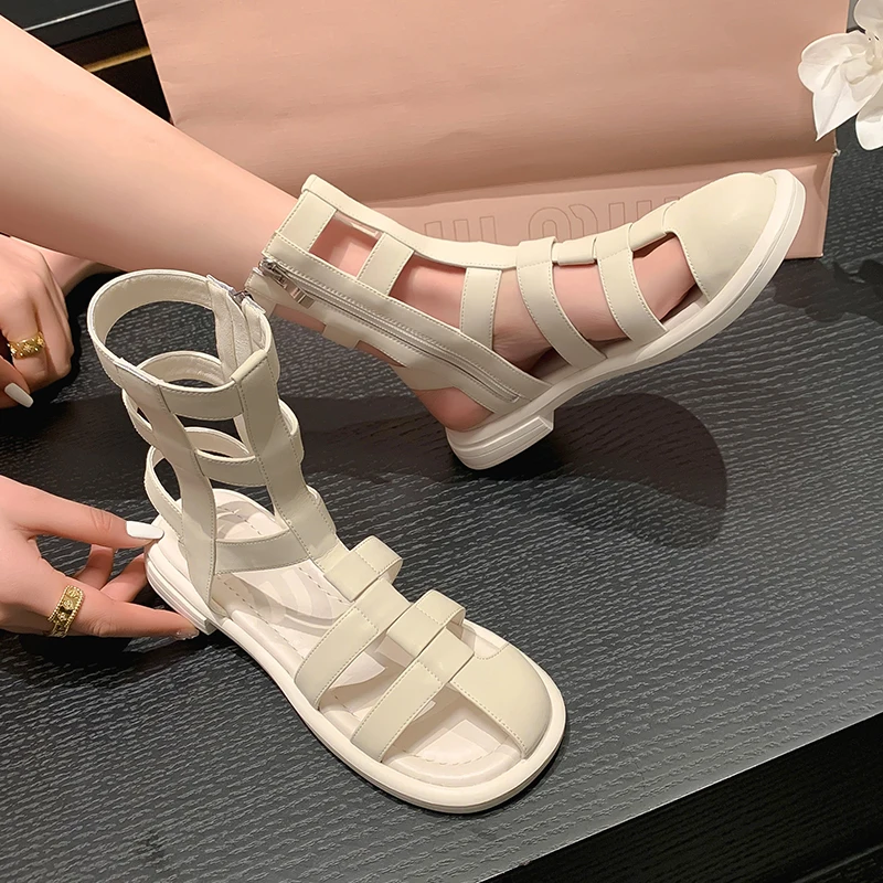 

Heihaian Ankle Boots 2023 Summer New Simple Flat Shoes Commuting Fashion Round Head Zipper Roman Cool Boots For Women