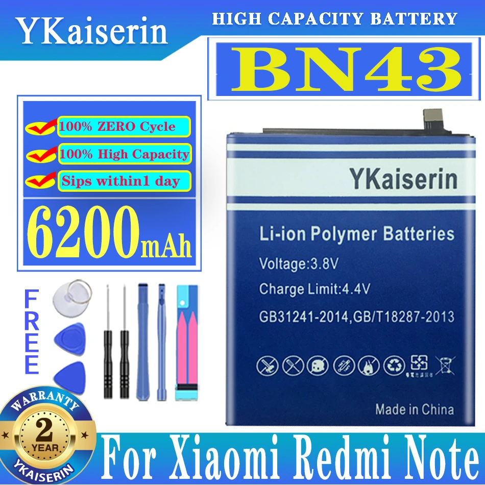 

YKaiserin For Redmi Note4X Battery BN43 6200mAh for Redmi Note 4X/Note 4 Note4 Global Snapdragon 625 High Quality BN 43 Battery