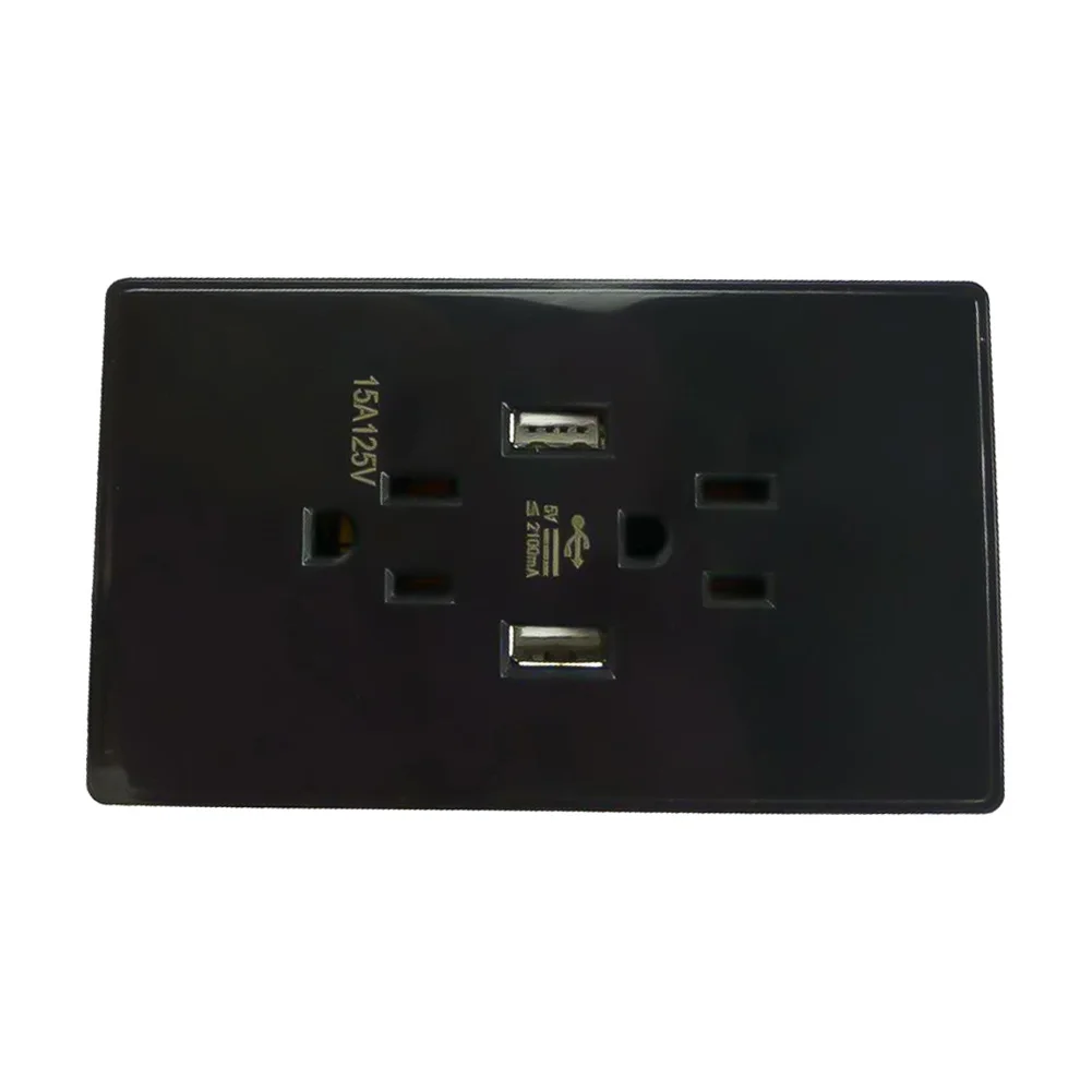 

Switches Socket Panel Home Charger Panel Cover Wall Switch Socket With USB 120 * 70 * 44mm 125V/15A 2 USB Ports