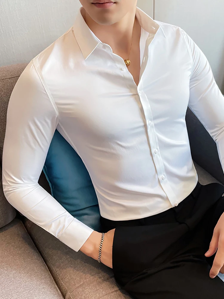 

Men's Business Shirts Simple Solid Color Workwear Long Sleeve Shirts Mens Single Breasted Lapel Multicolor Large Size Shirts 5XL