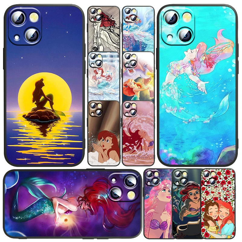 

The Little Mermaid Disney Phone Case For Apple iPhone 14 13 12 11 SE XS XR X 7 8 6 mini Plus Pro MAX Soft Funda Black Cover