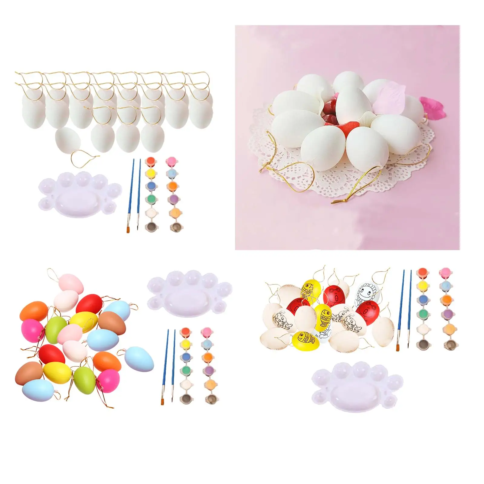 20 pieces of white Easter eggs painting with 12 color pigments and brush images - 6