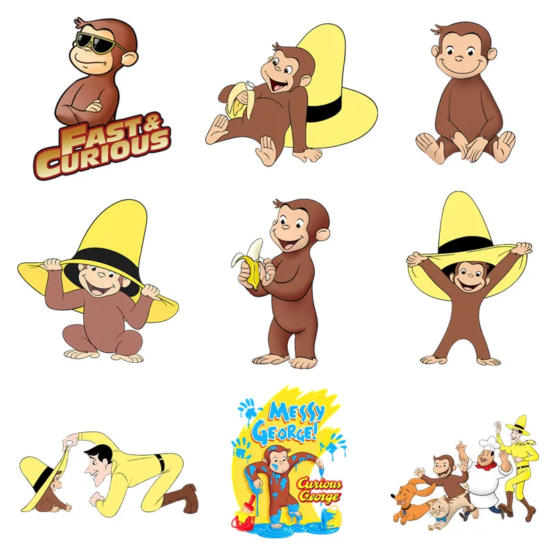 

Curious George Monkey Cartoon Patches for Clothes Heat Transfer Thermal Stickers DIY T shirt Iron on for Kids Jackets Appliqued