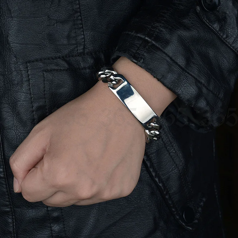 

SKQIR персонализированные из нержавеющей стали Гладкий изогнутый бренд браслет на заказ имя текст браслеты для мужчин ювелирные изделия пода...