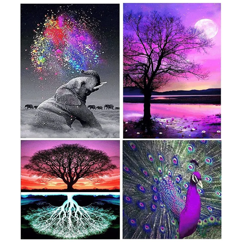 

A63I 4 Pack 5D Diamond Painting Kits, Adults By Number Diamond Painting Art Kits ,For Home Wall Decor, Tree