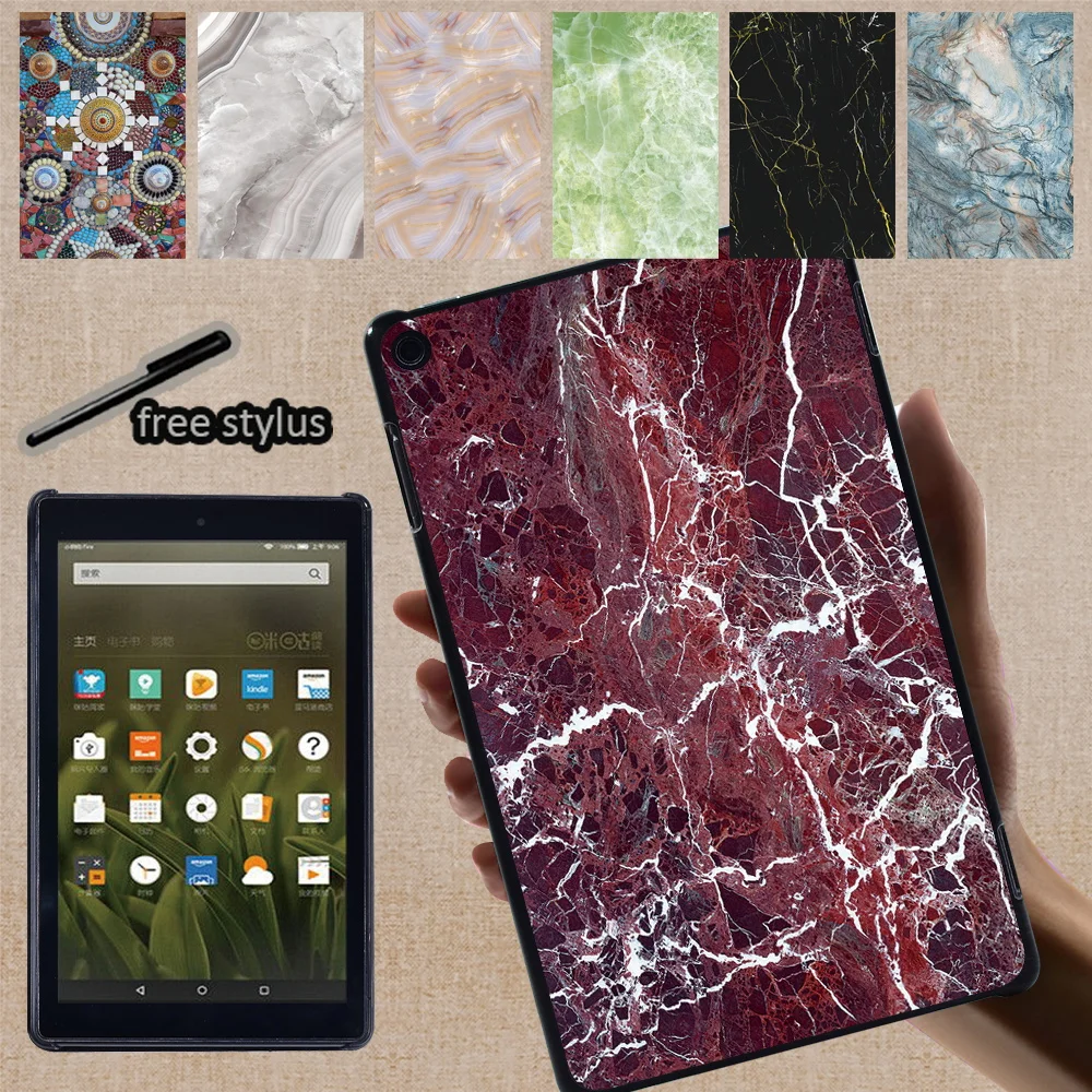 

Tablet Case for HD 10 Plus Gen/5th/7th/9th/11th/Fire 7(5th 7th 9th 12th)/ HD 8 Plus Gen/6th/7th/8th/10th Marble Print Back Shell