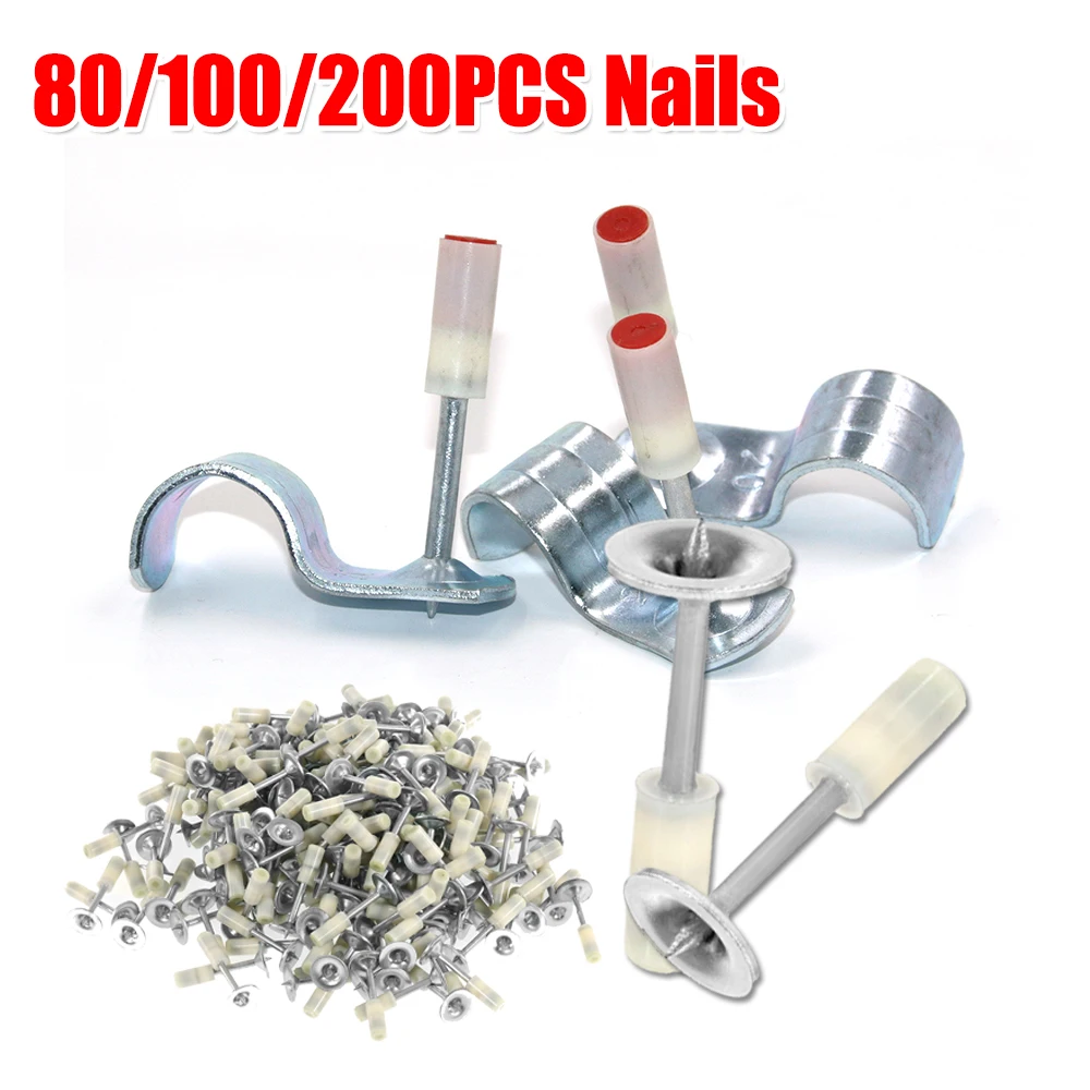 

200PCS 25/37/42mm Round Steel Nails 80/100PCS 16/20/25mm Fire Nails for Wall Ceiling Fire Pipes Guardrails Nail Gun Accessories