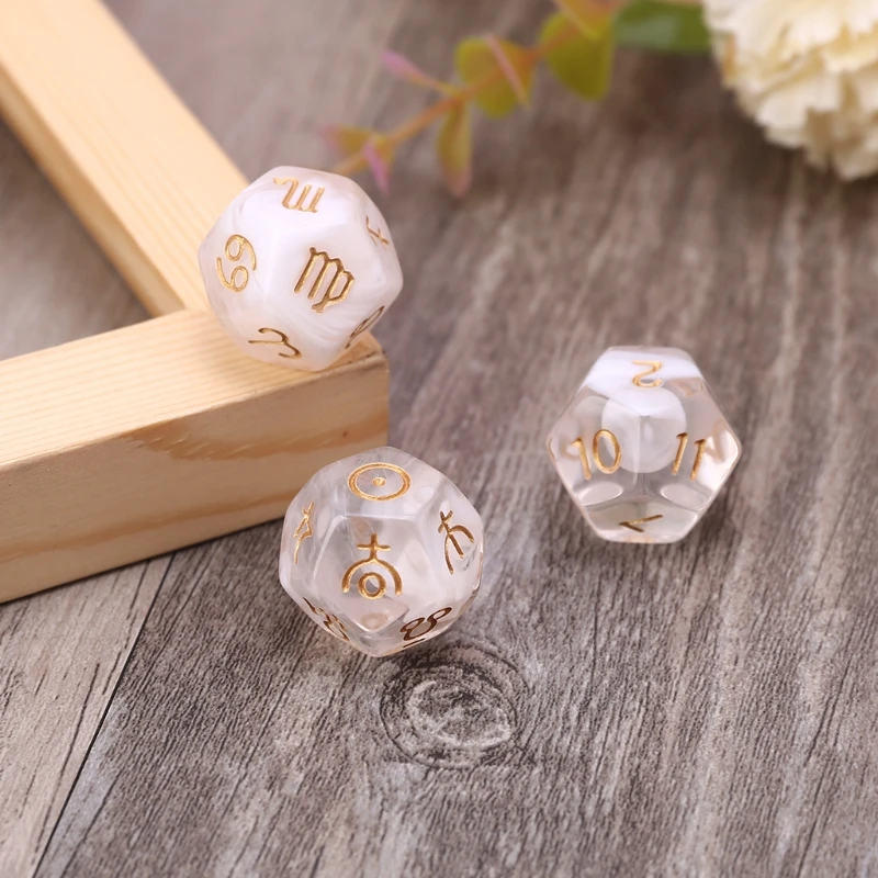 

3pcs 12-Sided Two-color Bleached Astrological Acrylic Dices Table Board Game Role Playing Divination D&D RPG DND Rune Dice Set