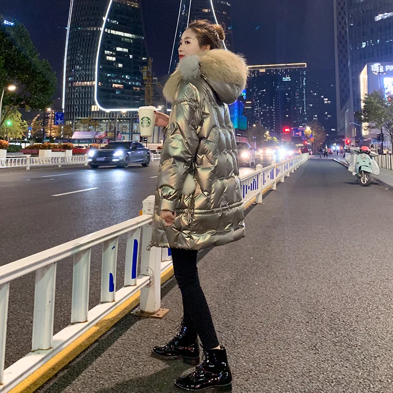 2022 Winter New Bright Parkas Women Full Sleeve Overd Hooded Coats Women Korean Solid Thicken Warm Jacket Female korean