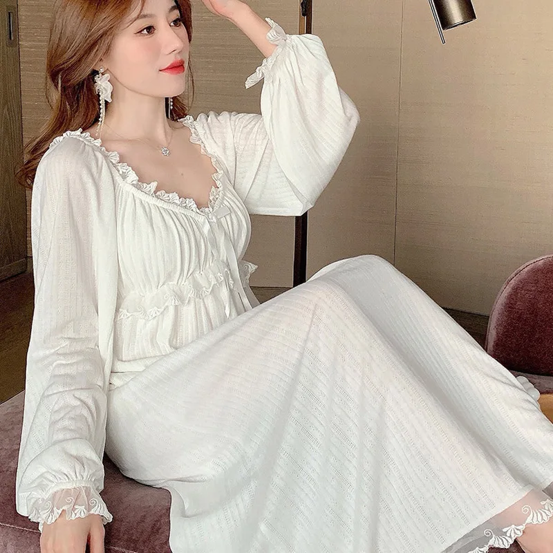 Nightgowns For Women New Long Sleeve Night Dress Large Size Loose White Nightdress Retro Ladie's Nightwear Princess Nightshirt