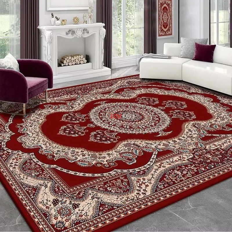 Vintage Persian Red Carpet Living Room High-end Luxury American Hairless Tea Table Rug Bedroom Bed End Anti-slip Large Area Mat