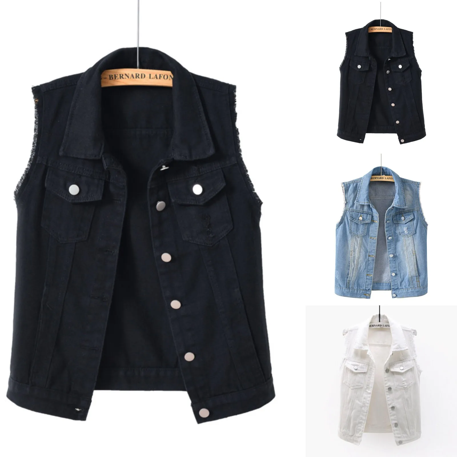 

Women's Denim Vest Blue Sleeveless Female Jacket Korean Slim Jeans Coat Single-breasted Short Waistcoat Summer Spring Short Coat