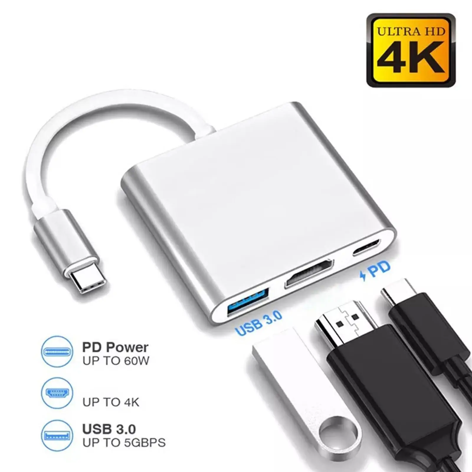 

Новый Разветвитель USB c на HDMI-совместимый разветвитель, 3 в 1, 4K HDMI USB 3,0 PD, умный адаптер для быстрой зарядки для MacBook Dell