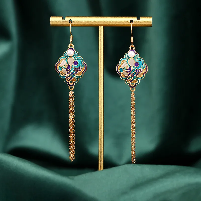 Аксессуары для китайского дворца Чонсам золотые Винтажные висячие серьги