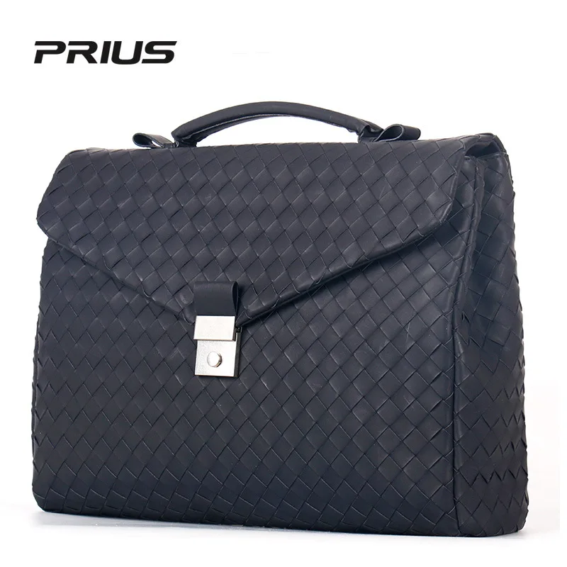 Luxury Brand Classic Business Men's Handbag Genuine Leather  Hand-Woven Large Capacity Flip Briefcase Fashion Simple  New