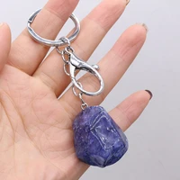 rose quartz striped agate natural stone crystal irregular round keychain diy jewelry making bag chain decor charm gift party55mm