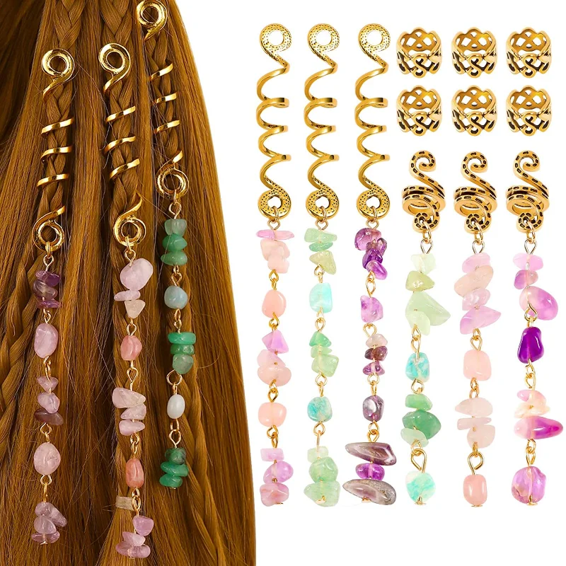 Ed Natural Stone Pendant Hair Jewelry For Braids Crystal Dreadlock Accessories Hair Charms Women Headwear Dangle Dreadlock