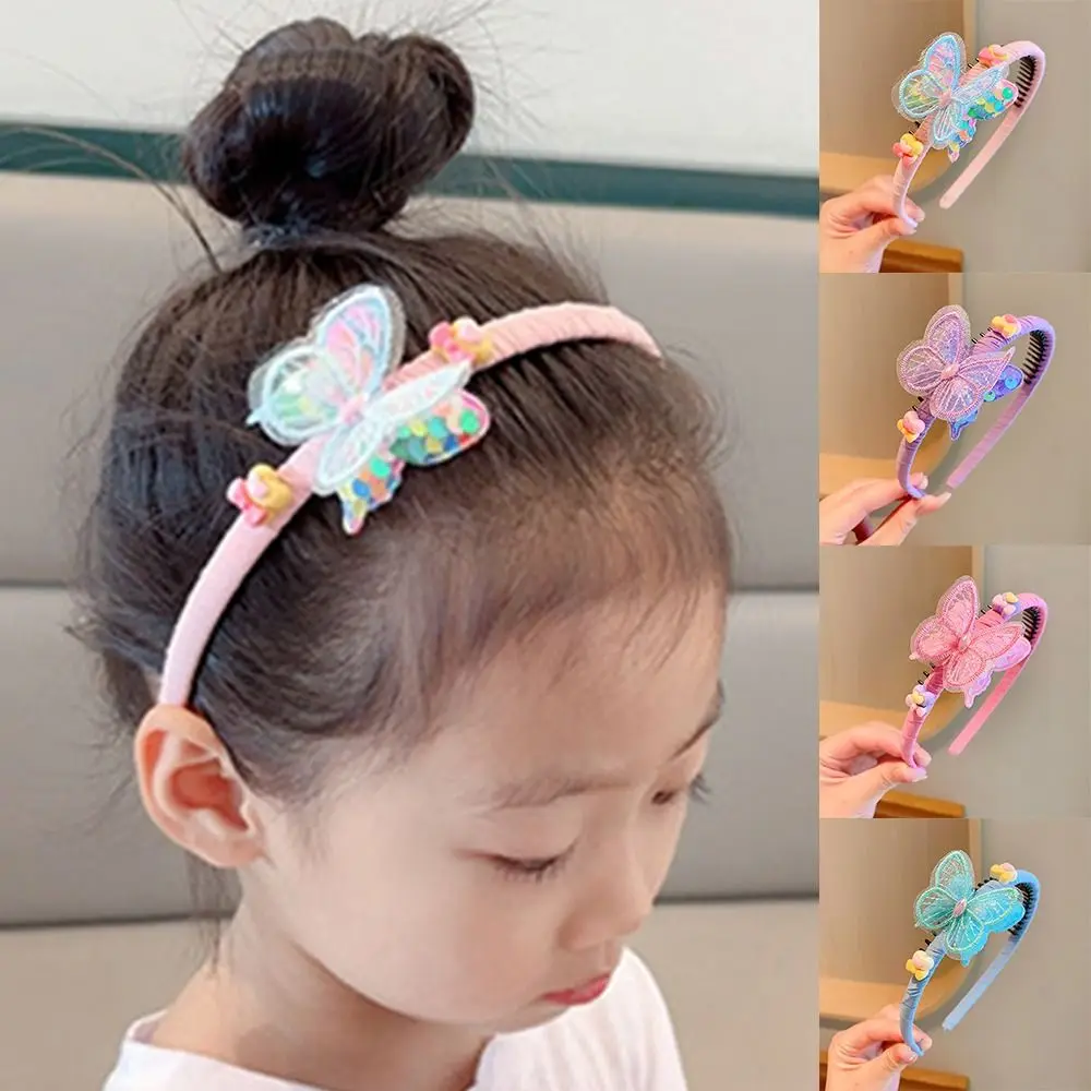 

Korean Style Children Sequins Butterfly Hair Hoop Headdress Floral Teethed Hair Wear Hair Band Daily
