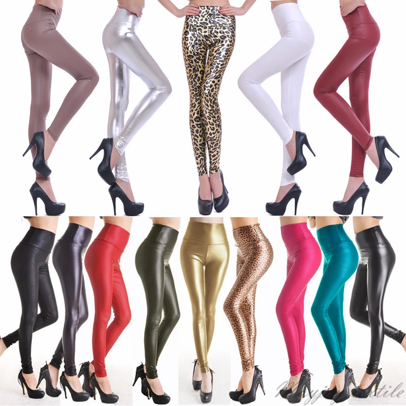 Модные женские эластичные брюки из искусственной кожи