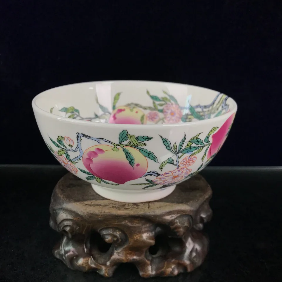 

Free Delivery Elaborate China Jingdezhen Porcelain Painting "Pink Longevity Peach" Bowl Crafts Home Decoration