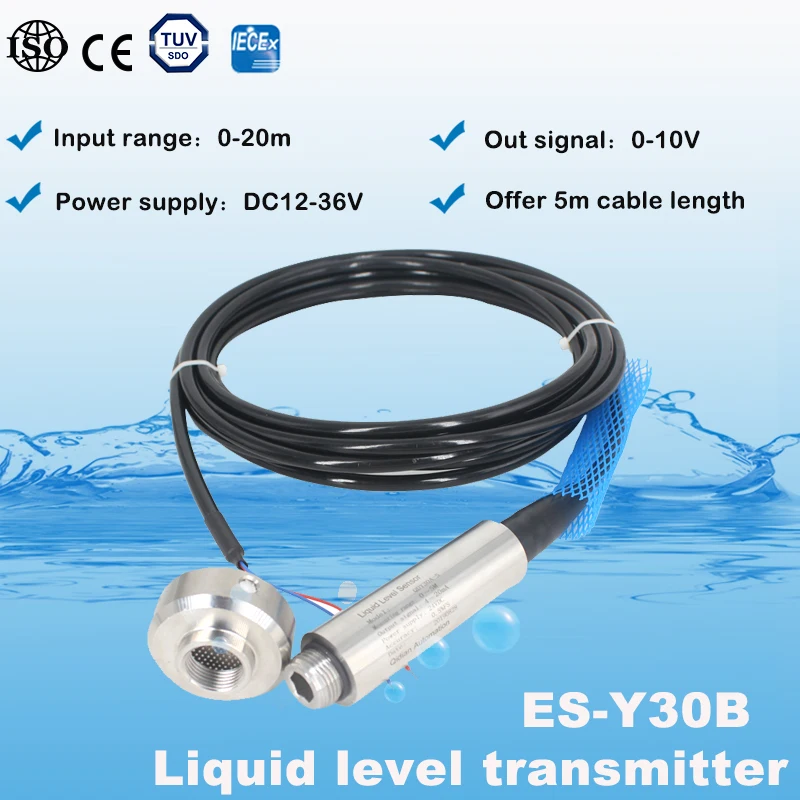 Liquid Level Transmitter Anti-clogging Type Sediment Water Level Measurement Output 0-10V With 5m Cable Level Meter