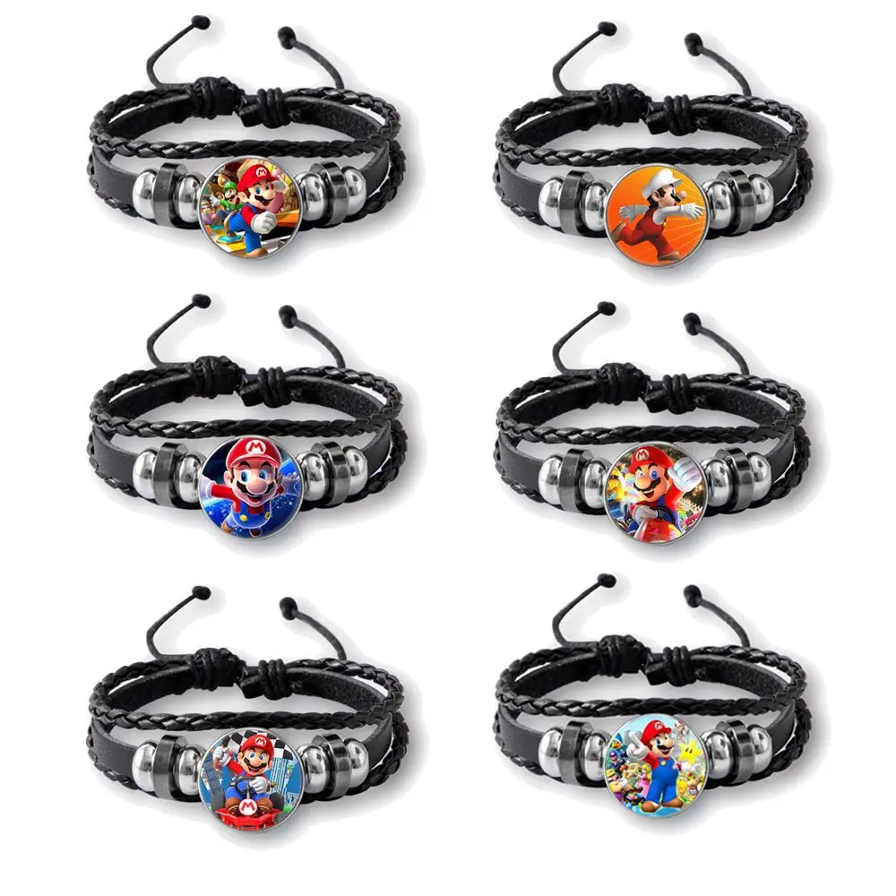 

Super Mario Anime Peripheral Bracelet Fashion Cartoon Time Gemstone Leather Hand Fashion Accessory Jewelry Gift for Boys Girls
