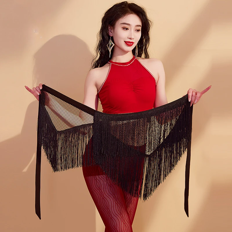Юбка для танца живота с треугольными блестками и длинными кисточками