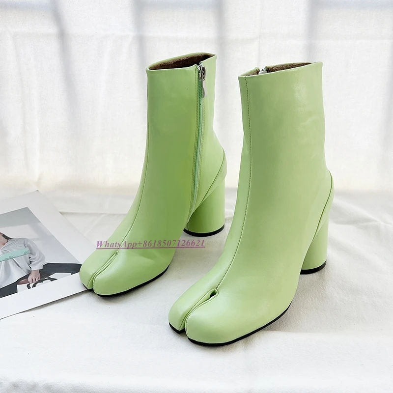 Horseshoe Split-Toe Boots Women's Fleece Warm Short Cotton Boots Side Zipper Chunky Heel High-Heeled Ankle Boots