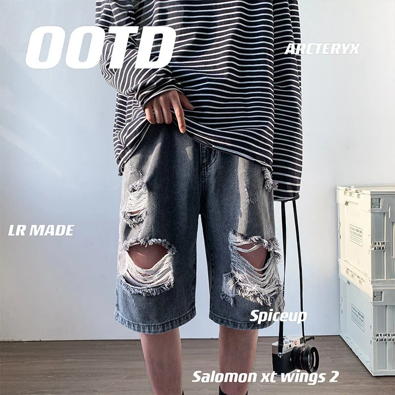 

Privathinker New Fashion Men‘s Ripped Jeans Shorts Loose Hip Hop Summer Pants Capris Zipper Fashion Brand Male Short Trousers