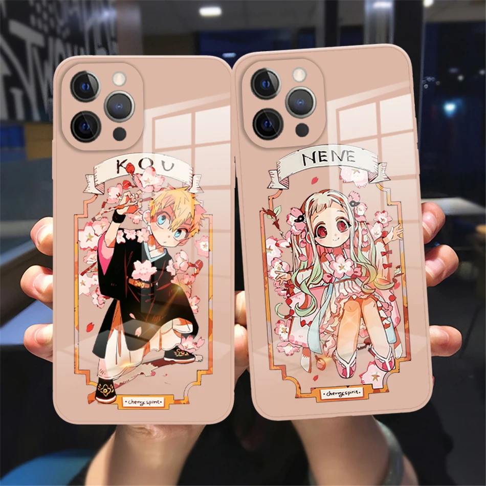 

Toilet-Bound Hanako-kung Japanese Cartoon glass Phone Case for IPhone 13 12 11 14 Pro Max Xs Xr 8 7 Plus 13Mini Pink bumper Case