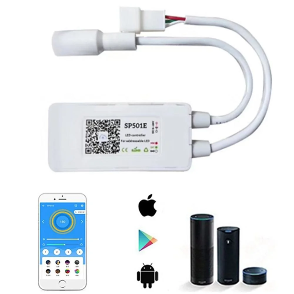 

Sp501e Google Home Smart Home Pixel Led Wifi Controller; for Ws2812 Ws2811 Alexa Smart Spi Voice App Control Andriod Ios Dc5-24v