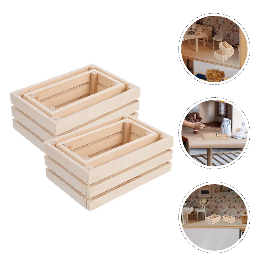 

4 Pcs House Storage Basket Mini Miniature Tiny Things Crates Decorative Ornaments Crafts Accessories Miniatures