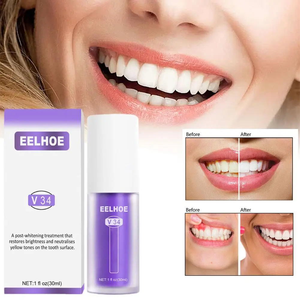 

V34 Purple Toothpaste Teeth Whitening Cleaning Stain Toothpaste Reduce Cigarette Yellowing Remove Stains M7V0