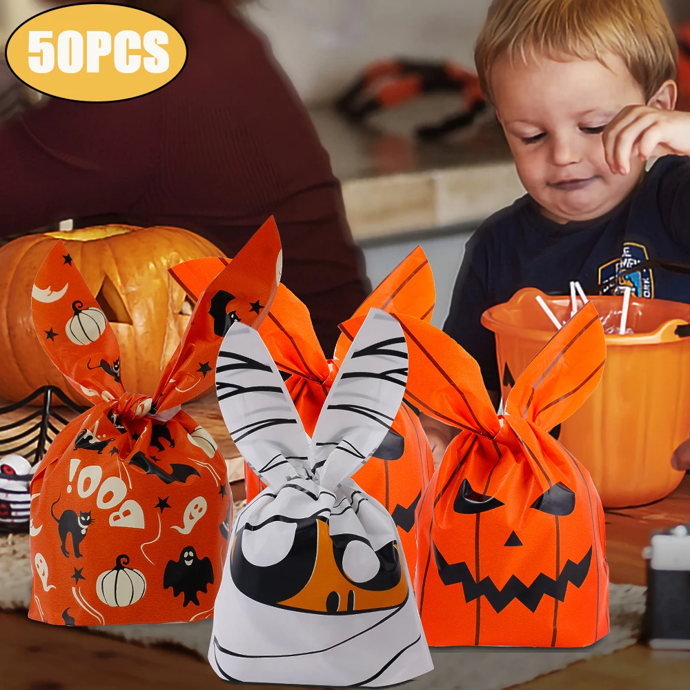 

50Pcs/pack Halloween Candy Bag Gift Organizer Box Biscuits Snack Plastic Packaging Bags For Halloween Party Decoration Supplies