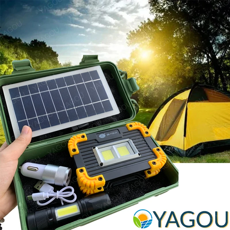 

YAGOU Portable Spotlight Set Solar Panel Super Bright Saving COB LED Travel Light Solar Charger for Outdoor Camping Hike Fishing