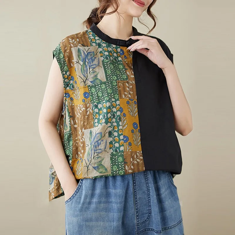 Женские летние футболки без рукавов новое поступление 2024 Винтажный стиль