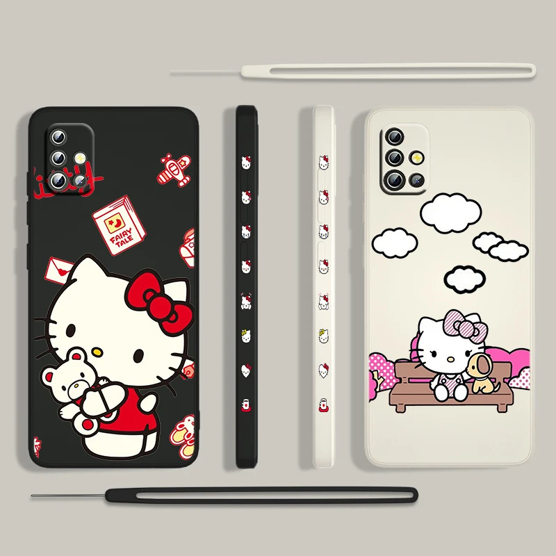 

Anime Hello Kitty Girl For Samsung Galaxy A73 A53 A33 A52 A32 A22 A71 A51 A21S A03S A50 4G 5G Liquid Left Rope Phone Case Cover