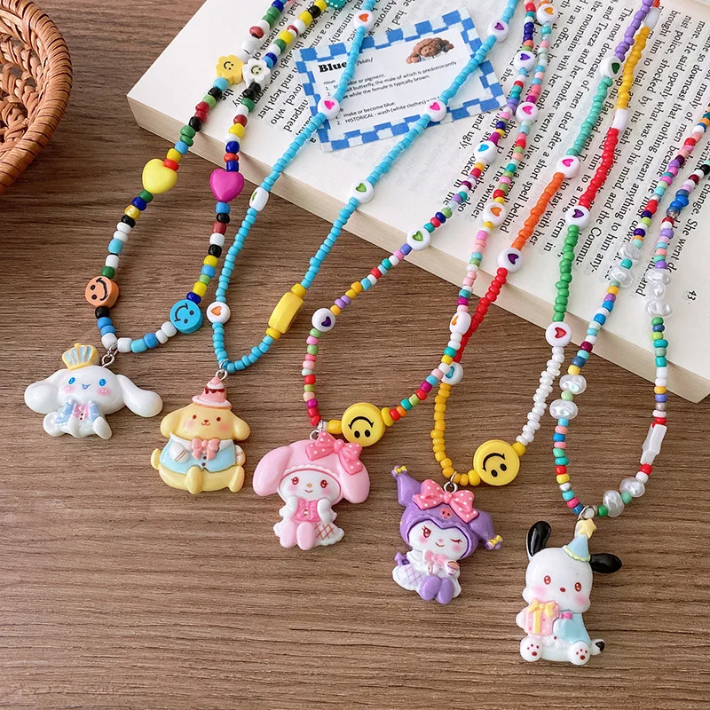

Новые милые аниме ожерелья Mymelody Kuromi Cinnamoroll понравились Sanrios Мультяшные красочные бусины красота творческие подарки на день рождения