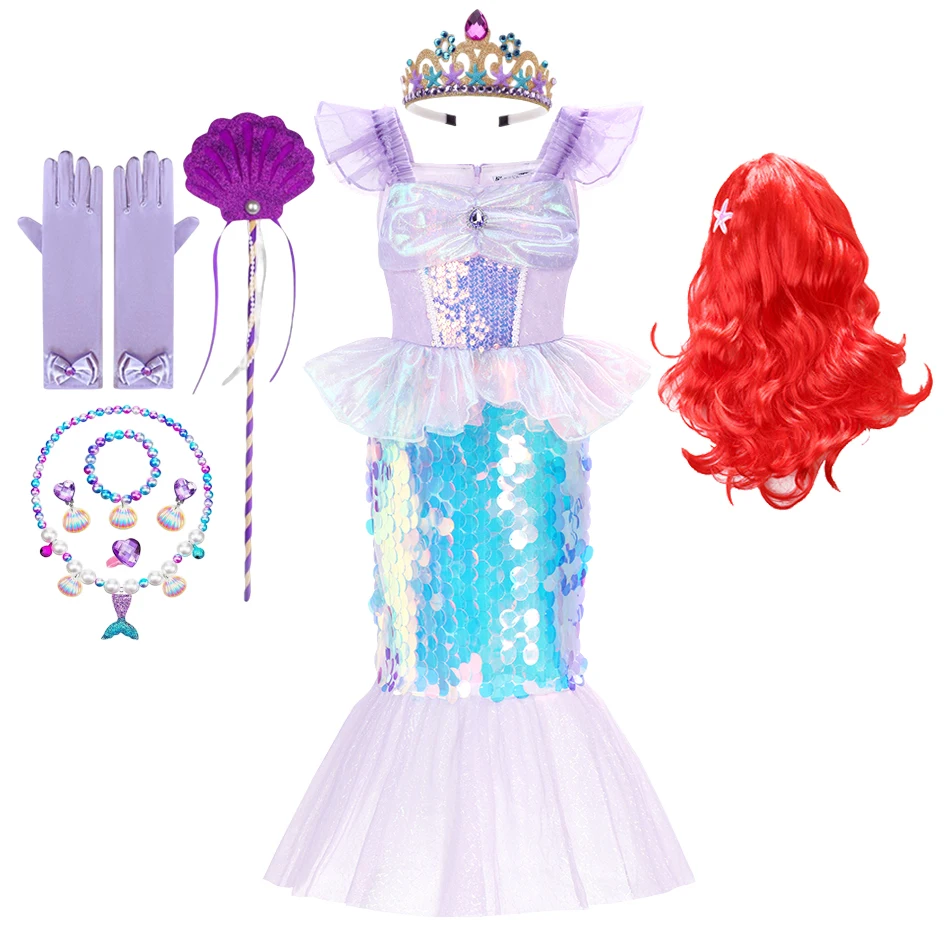 

Sequin Dress Girls The Little Mermaid Carnival Party Ariel Christmas Halloween Cosplay Princess Children Costume