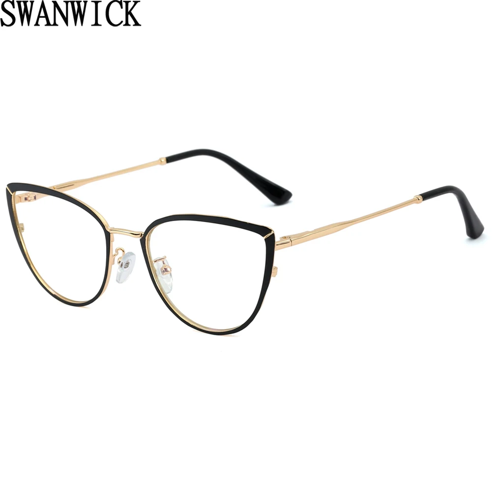 

Swanwick fashion cat eye glasses for women female anti blue light blocking metal glasses frames optical blue black clear lens