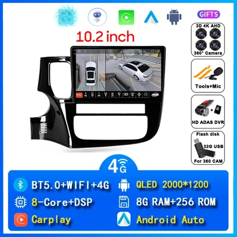 Автомобильное радио Android 14 Carplay для Mitsubishi Outlander 3 GF0W GG0W 2012-2018 навигация GPS мультимедийный плеер стерео WiF + 4G BT