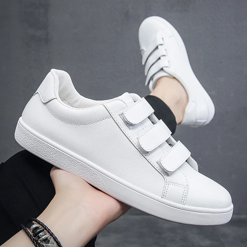 

2023 New Fashion Men Shoes Casual High Platform Hole PU Leather Striped Simple Male Casual White Shoes Sneakers Shoes For Man