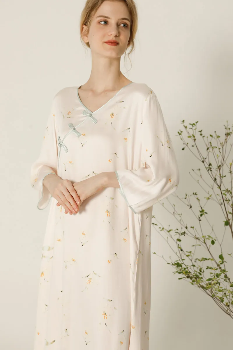 Summer 2022 Women's Nightgown Retro Country Style V-Neck Satin Elegant Buckle Skirt Home Shorts Nightdress Women Kawaii Pajamas