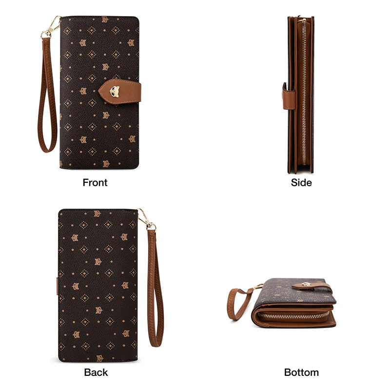 FOXER Sign Luxury Long Wallet Lady Fashion Card Holder PVC Leather Coin Purse Two Fold Money Bag Women Monogram Clutch Phone Bag