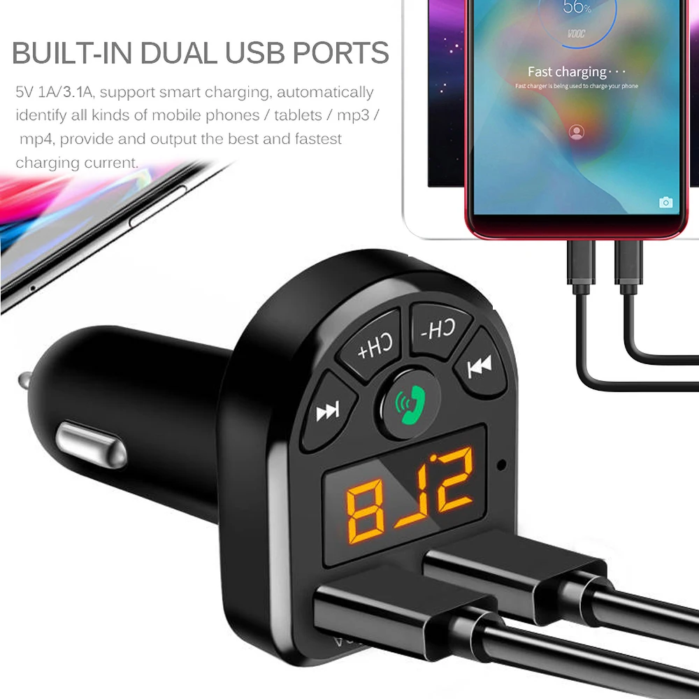 

Car Bluetooth 5.0 USB 3.1A Fast Car Charger Mp3 Transmitter Player U Disk Fm Call Bluetoot Support Hands-free Transmitters